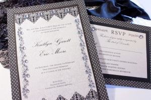 Black and Silver Brocade Musical Invitation